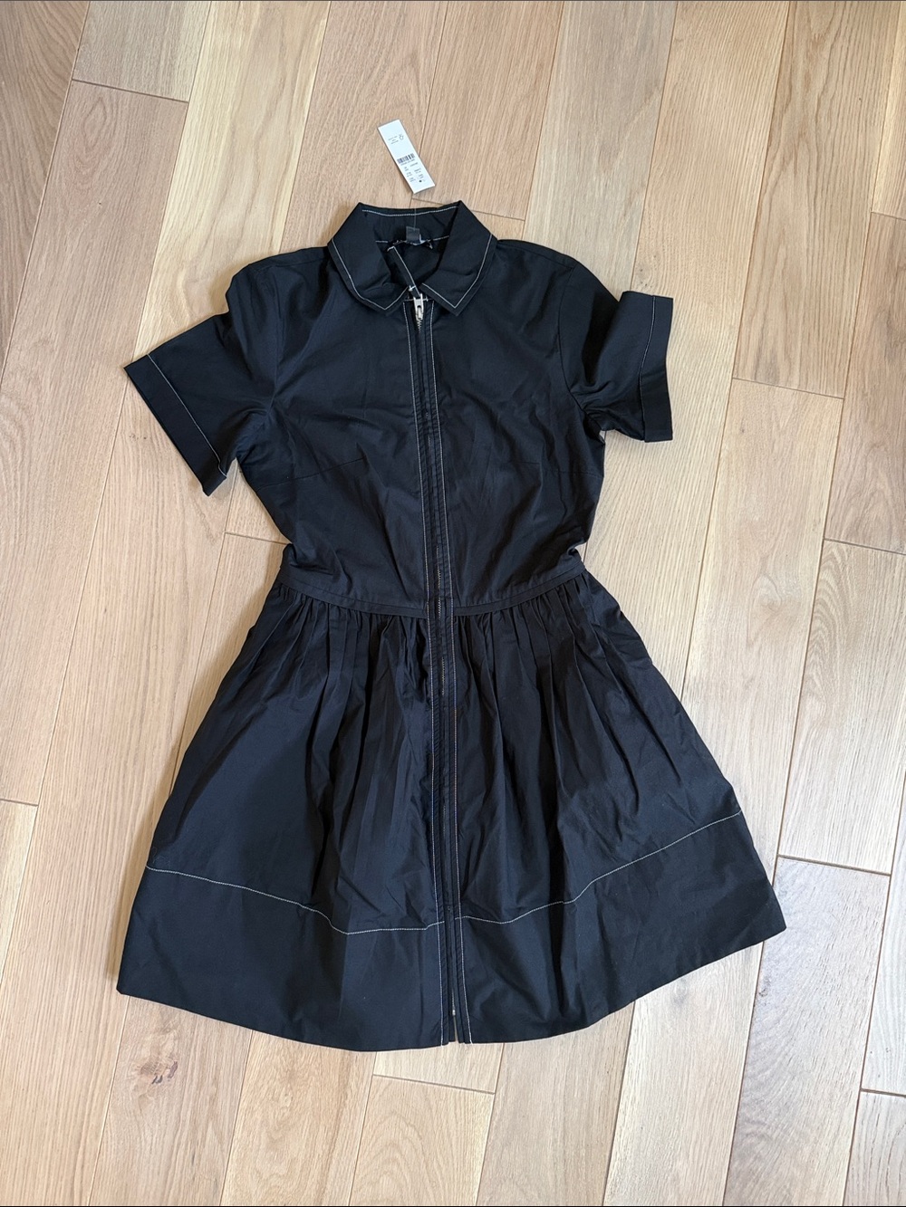 J. Crew Black Short Sleeve Zip-Front Fit-and-Flare Dress